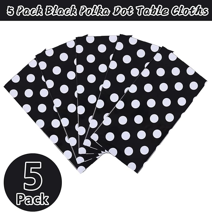 Kesfey 5 Packs Black and White Dots Table Cloth 54x108 Inch Black