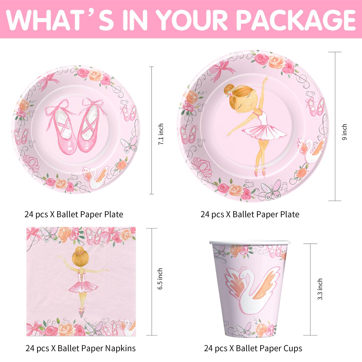 Xigejob Ballerina Birthday Party Decorations Tableware, Ballerina