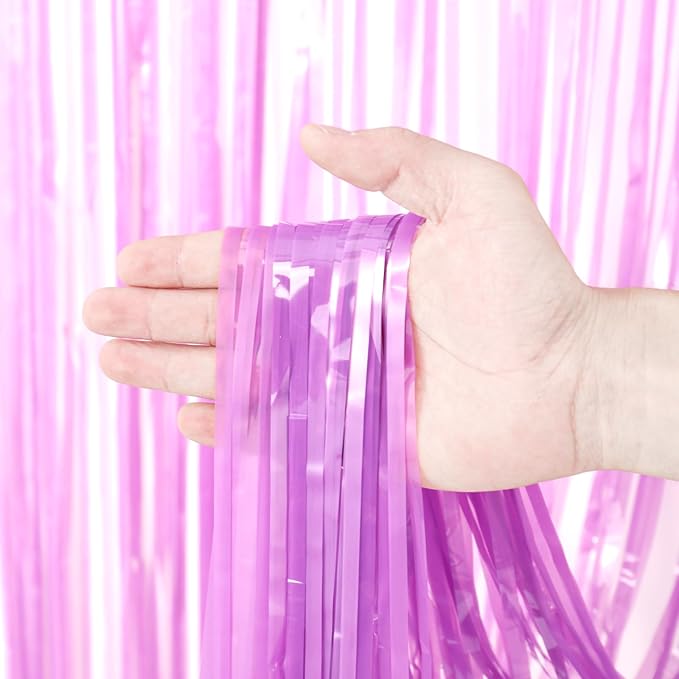 Voircoloria 3 Pack 3.3 x 8.2 ft Pastel Purple Foil Fringe Backdrop