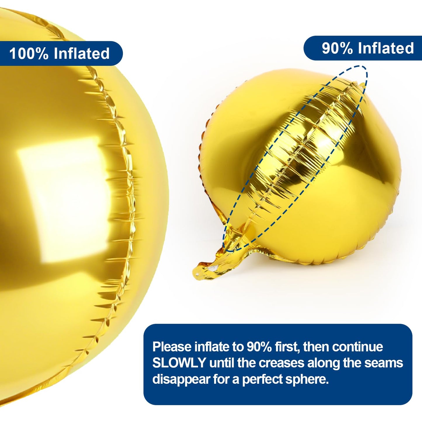 Metallic Gold Round Foil Balloons, 22" Large 4D Sphere Mylar Ball