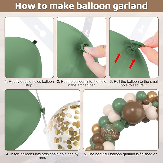 Amandir 153pcs Sage Green Brown Balloon Garland Arch Kit, Different
