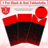 MASHAN 3Pcs Black and Red Tablecloth Party Decorations,Plastic Black