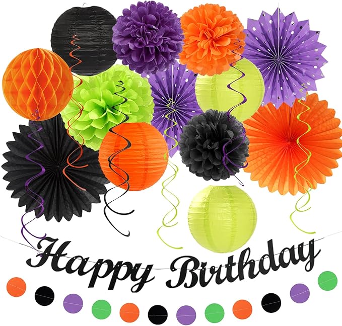 Black Green Orange Purple Halloween Birthday Party Decorations 21pcs