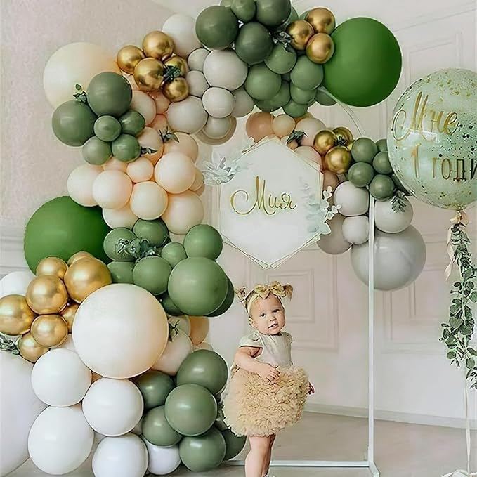 PartyWoo Sage Green Balloons 140pcs Different Sizes Pack of 18 12 10