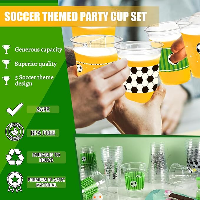 100Pcs Soccer Party Decorations Cups, 12 OZ Disposable Plastic