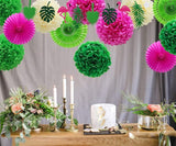 Hawaiian Party Decorations Flamingo Green Palm Leaf Banner with Pom
