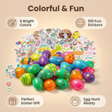 100 Pcs Printed Easter Eggs 2.3 + 100 Easter Stickers Bright Colors