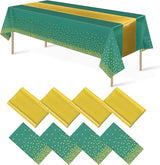 8Pack Disposable Plastic Party Tablecloths and Satin Table Runner Set