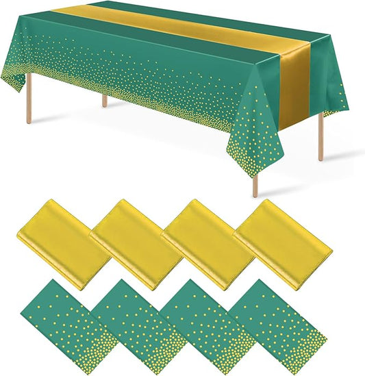 8Pack Disposable Plastic Party Tablecloths and Satin Table Runner Set