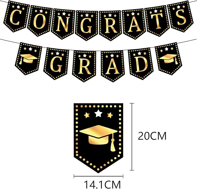 Graduation Decorations Class of 2025 Black Gold Themed Congrats Grad