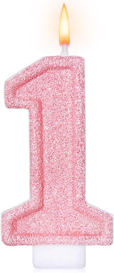Cute Number 1 Birthday Candle, Glitter Pink Number Candles, First