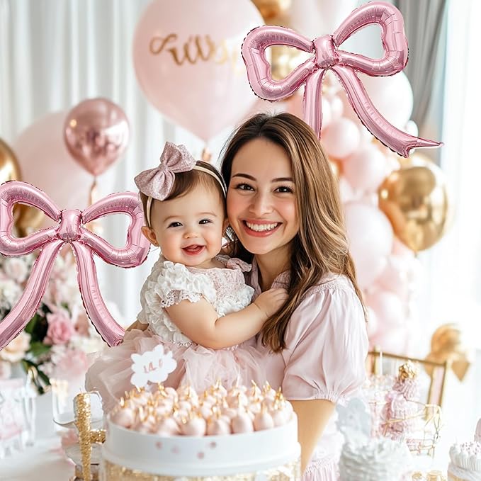 4pcs Pink Bow Foil Balloons Set Bow Mylar Balloons for Coquette