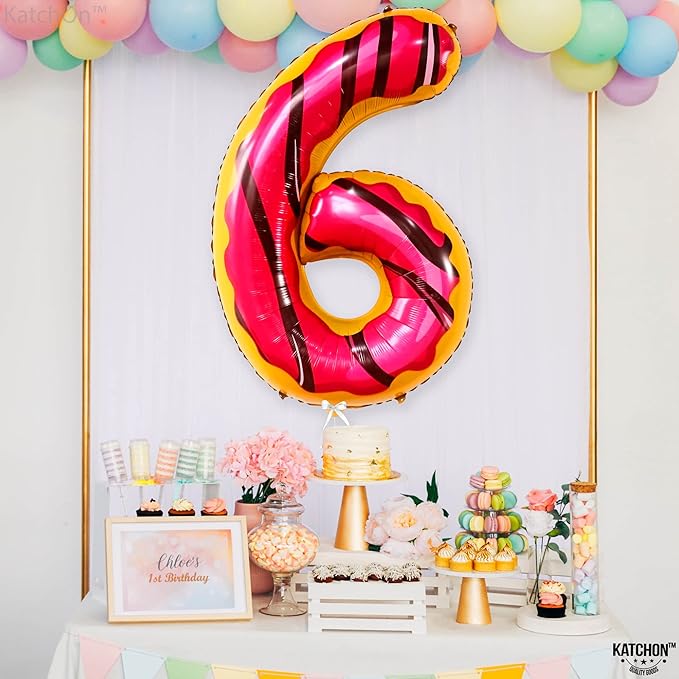 KatchOn, Giant Number 6 Donut Balloon - 40 Inch | Donut 6 Balloon for