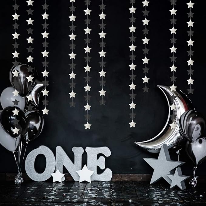 Black Silver Birthday Graduation Party Decorations Garland 62ft