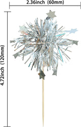 Gyufise 30Pcs Foil Firework Cupcake Toppers Sparkle Tinsel Star Cake