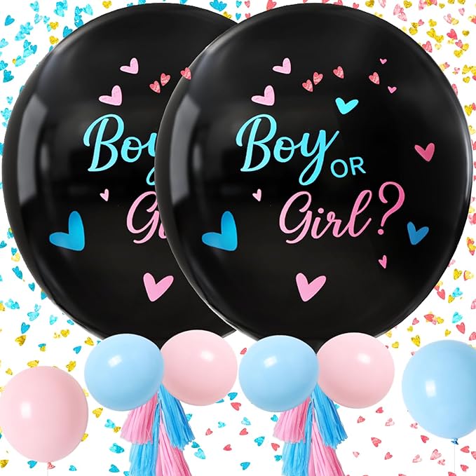 Gender Reveal Balloon Kit 2pcs 36 Jumbo Black Baby Boy or Girl