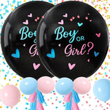 Gender Reveal Balloon Kit 2pcs 36 Jumbo Black Baby Boy or Girl