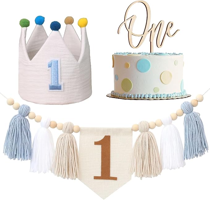 Baby Boy First Birthday Party Decorations For Blue High Chair Banner