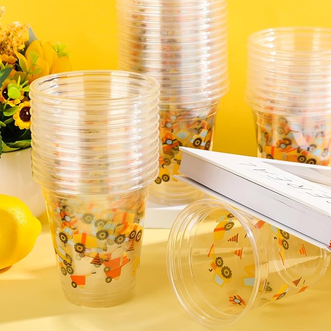 50 Pcs Construction Cups Construction Birthday Party Supplies 12 oz