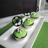 24Pcs Soccer Ball Cupcake Toppers Black Glitter Sports Theme Football