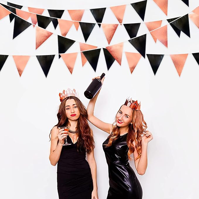Black Rose Gold Party Decorations Triangle Pennant Banner Flag Rose