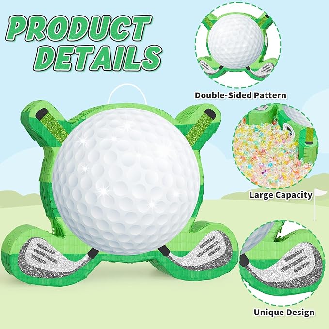 WERNNSAI Golf Piñata - Green Golf Ball & Club Shaped Piñata with