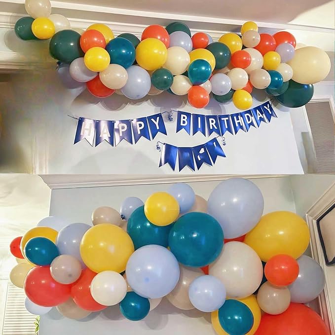 Retro Boho Balloon Arch Garland Kit 163Pcs Retro Blue Orange Mustard