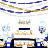 Navy-Blue White-Gold Crepe Paper Streamers - 9 Rolls Royal Blue