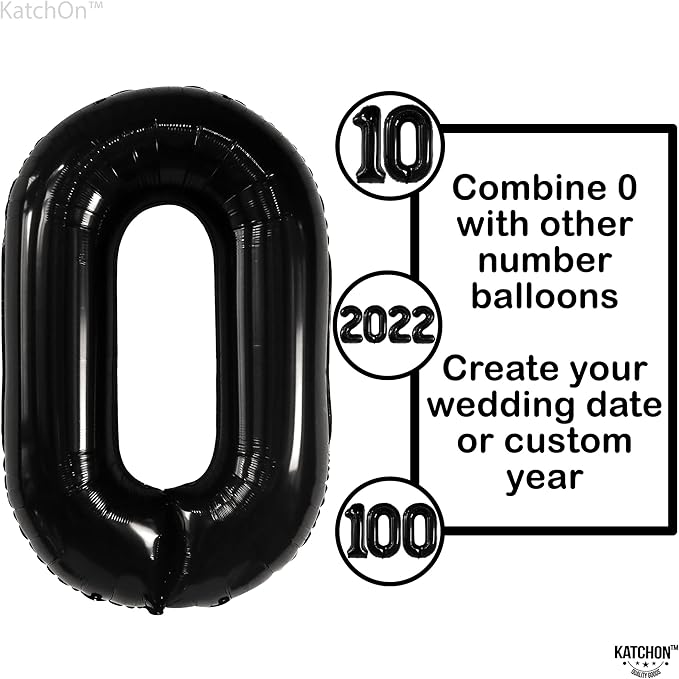 Large, Black 0 Balloon Number - 40 Inch | Foil Number Balloons for