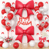 Red Bow Birthday Decorations, Red Happy Birthday Banner with Satin