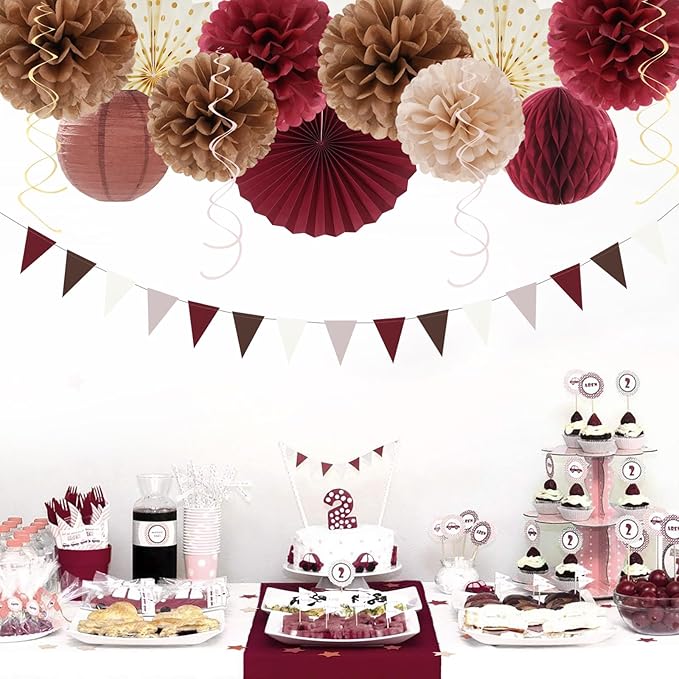 Burgundy Brown Beige Boho Party Decorations 20pcs Dusty Pink Fall