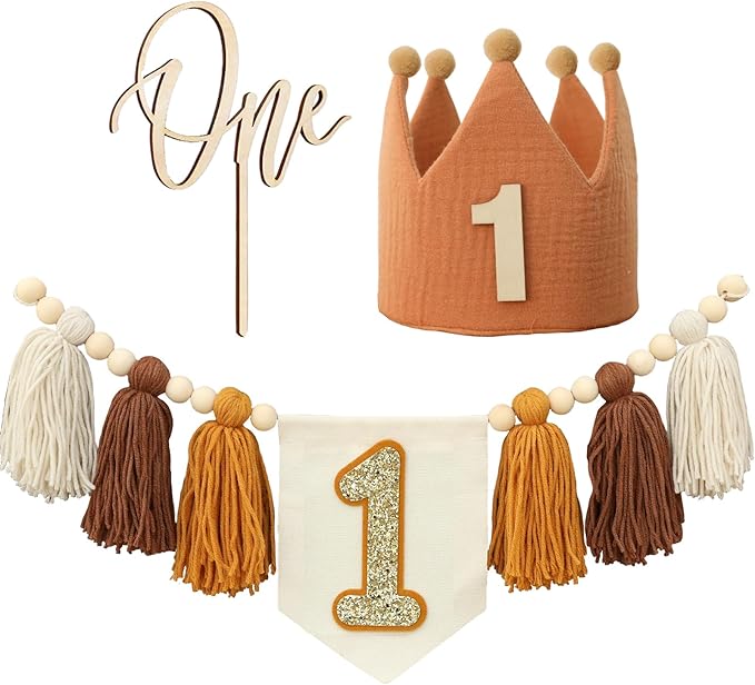 Baby Boy First Birthday Party Decorations Brown High Chair Banner