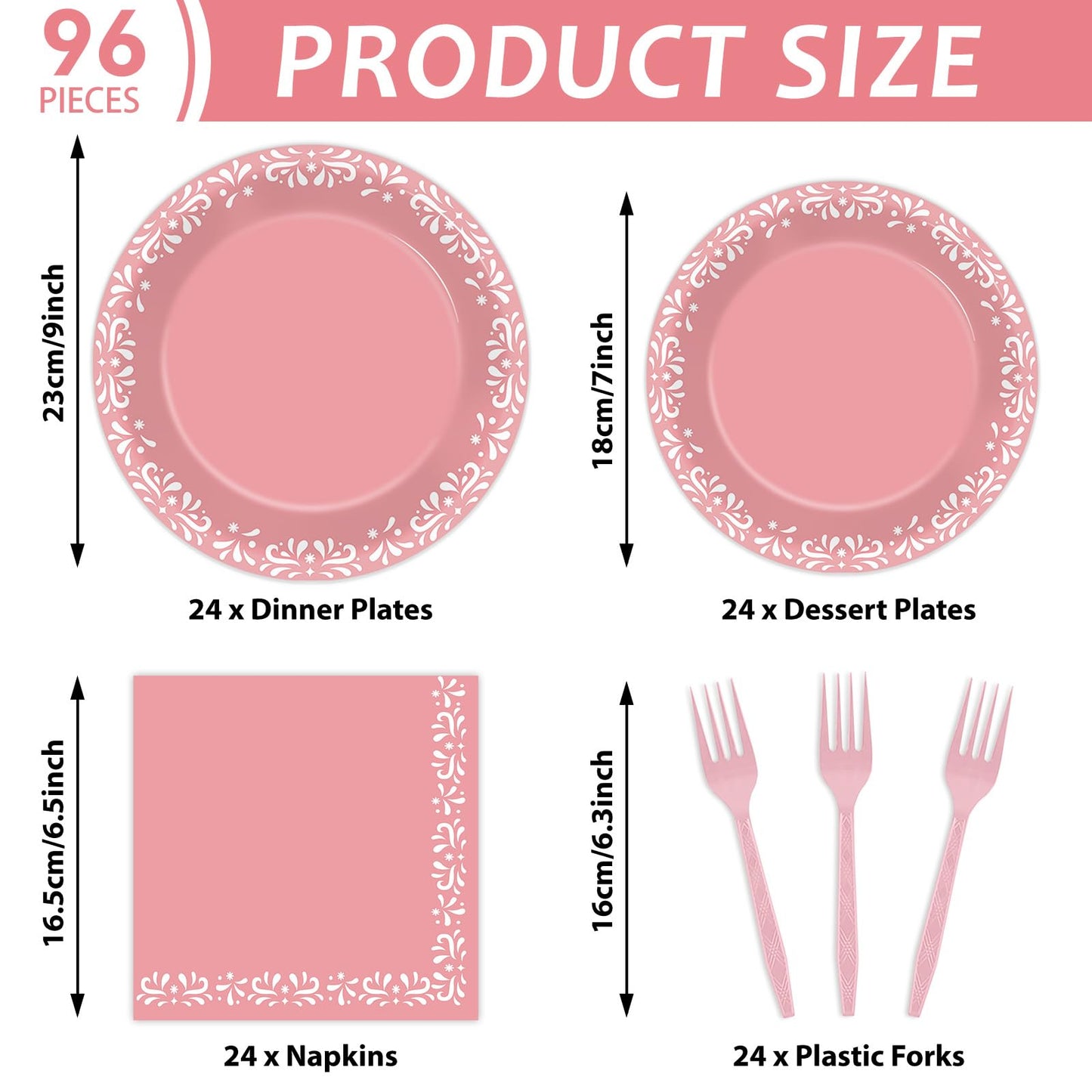 96 Pcs Pink Cielito Party Theme Lindo Decorations Mexican Disposable