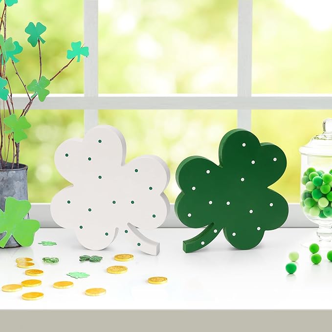 St Patricks Day Decor Wooden Shamrock Decor for Table Tiered Tray