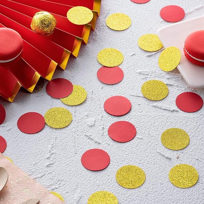 Gold and Red Confetti Table Decoration for Birthday Wedding