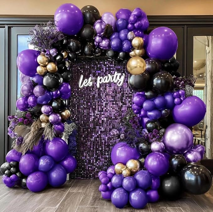 Purple Black Gold Balloon Garland Double Stuffed Dark Purple Black