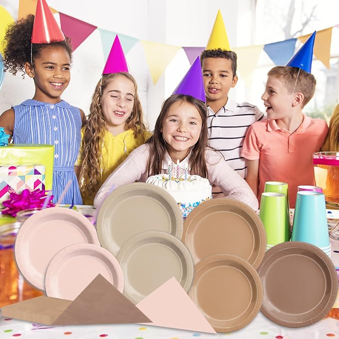 Boho Baby Shower Decorations 150Pcs Gradient Brown Plates and