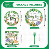 96Pcs Dinosaur Baby Shower Party Decorations for Boys Dino Baby