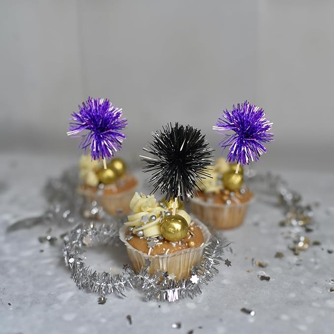 Gyufise 30Pcs Foil Firework Cupcake Toppers Sparkle Tinsel Cake #15