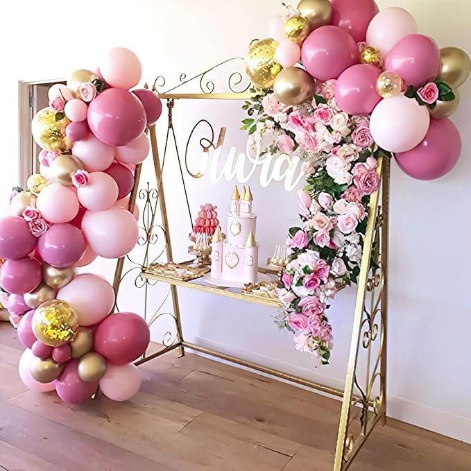 PartyWoo Pink and Gold Balloons, 140 pcs Pastel Pink and Chrome Gold