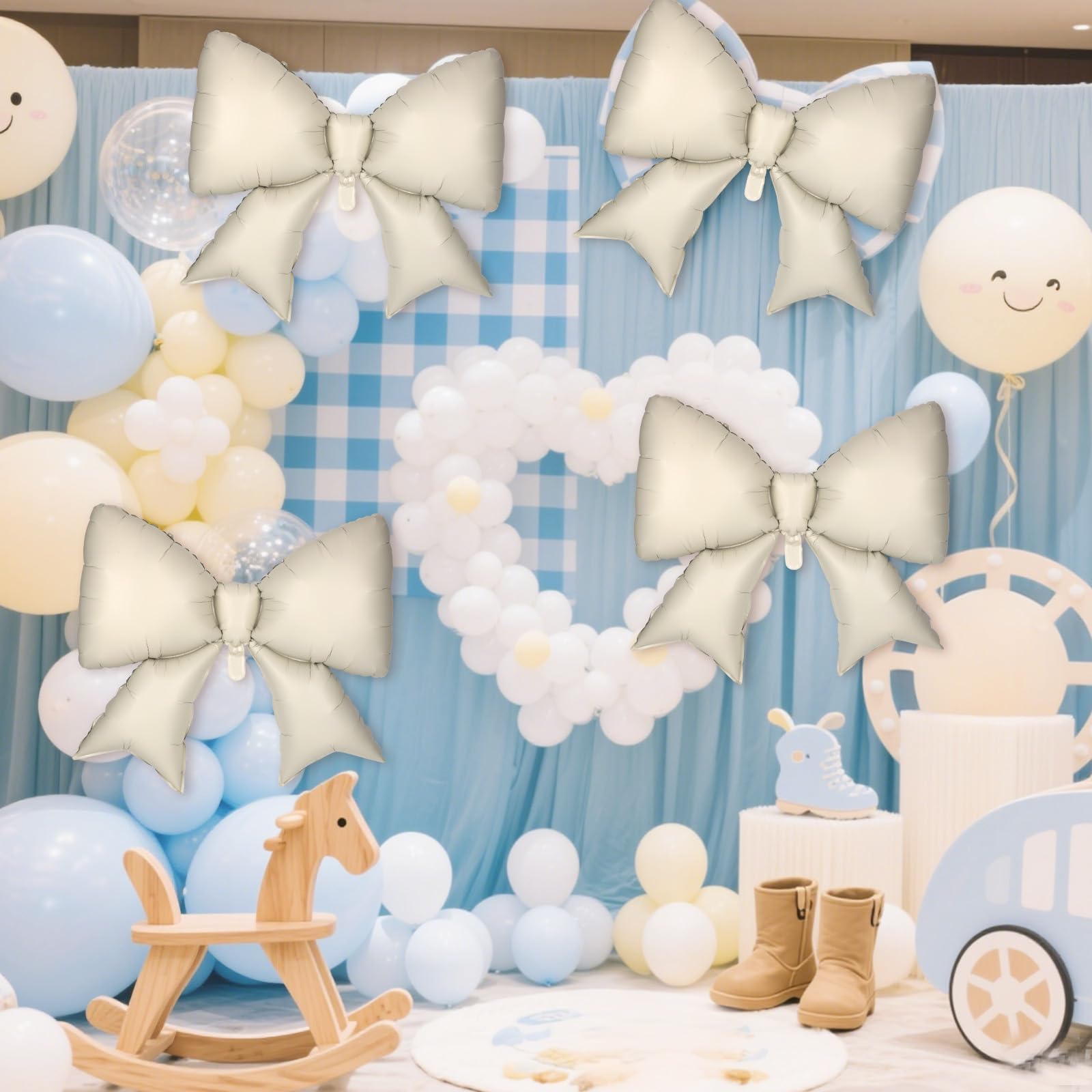 4Pcs Giant Bow Balloons, 97.5cm/38in Big Elegant Coquette Theme Cream