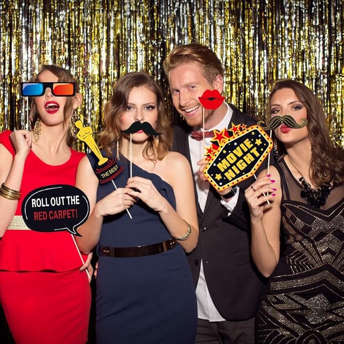 34pcs Hollywood Themed Movie Night Party Photo Booth Props Hollywood