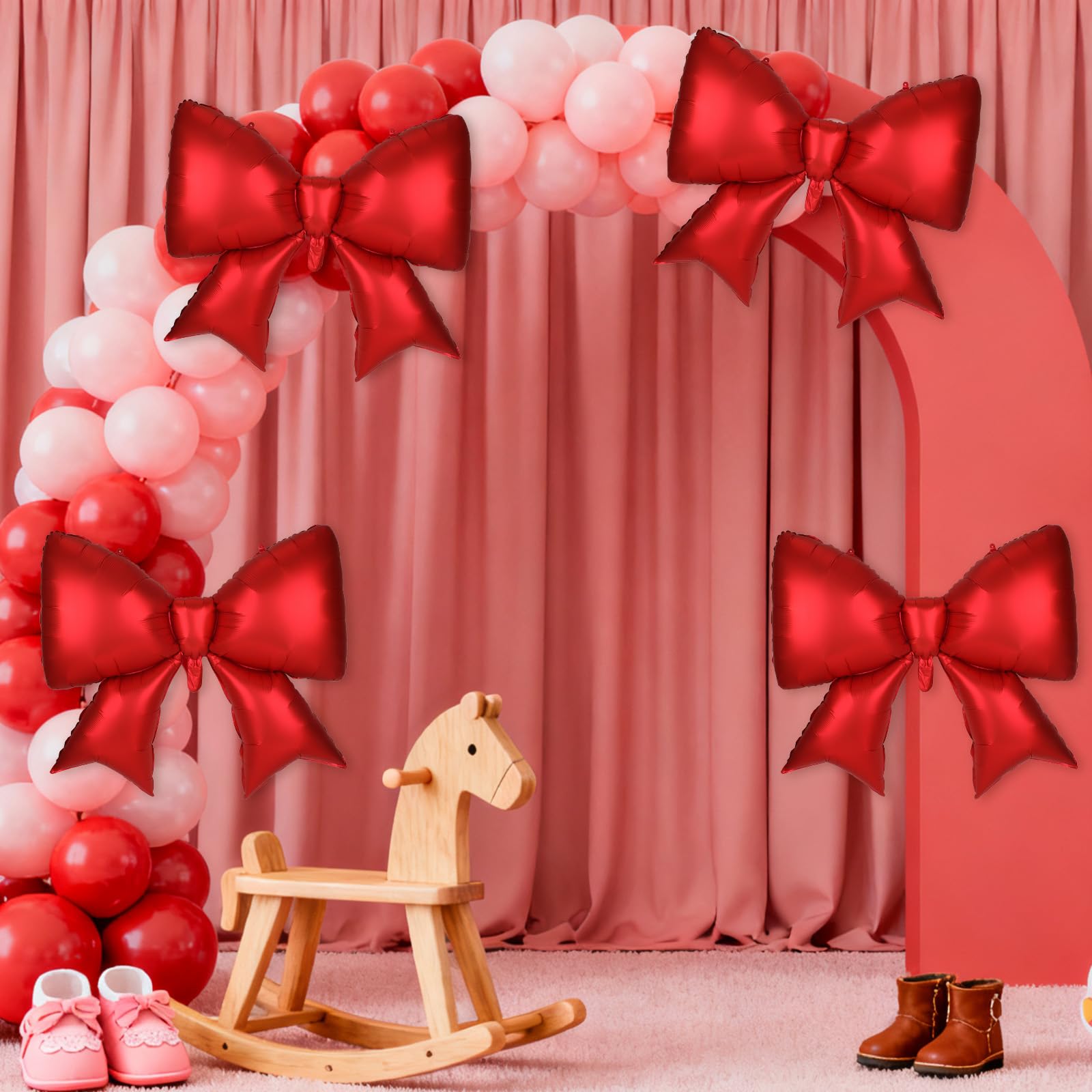 4Pcs Giant Bow Balloons, 97.5cm/38in Big Elegant Coquette Theme Red