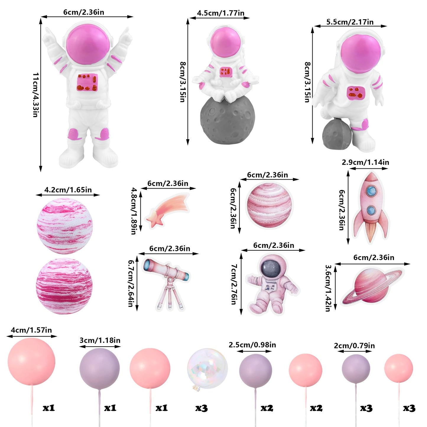27 PCS Pink Space Cake Toppers Astronaut Figurines Outer Space