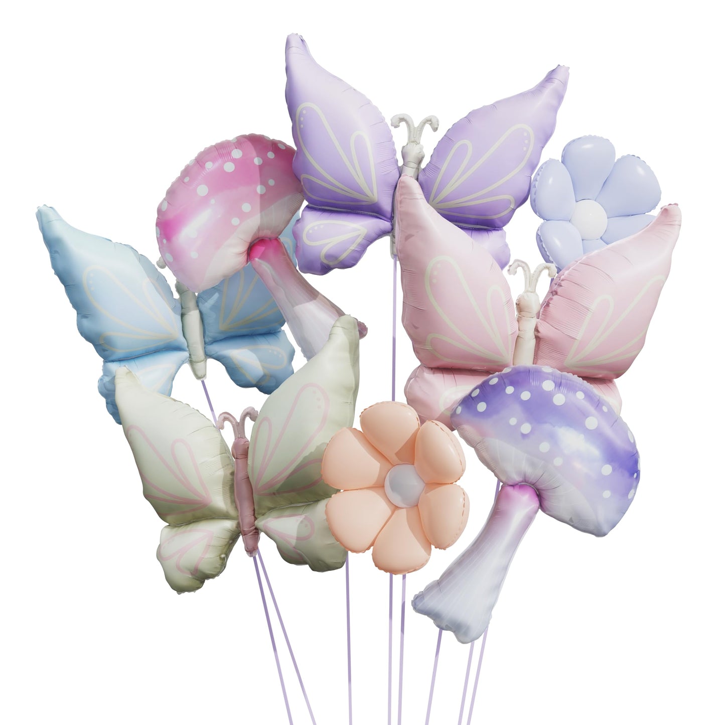 Enanal 8pcs Pastel Mushroom Butterfly Foil Balloons for Enchanted