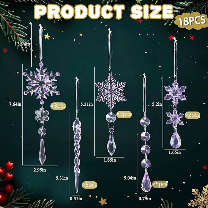 18pcs Crystal Christmas Ornaments for Christmas Tree