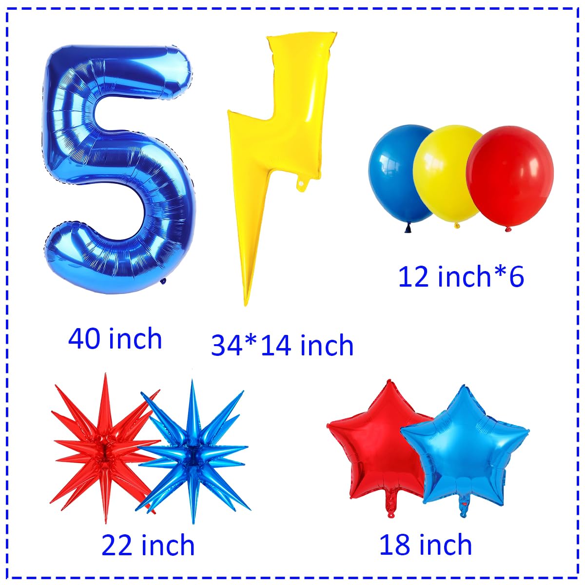 Cartoon Hedgehog Birthday Decorations, Blue 5 Balloon Number 40 inch