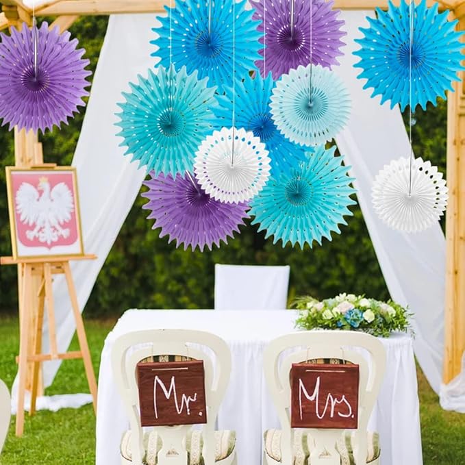 SUNBEAUTY Pack of 11 Purple Lavender Blue Hanging Honeycomb Paper