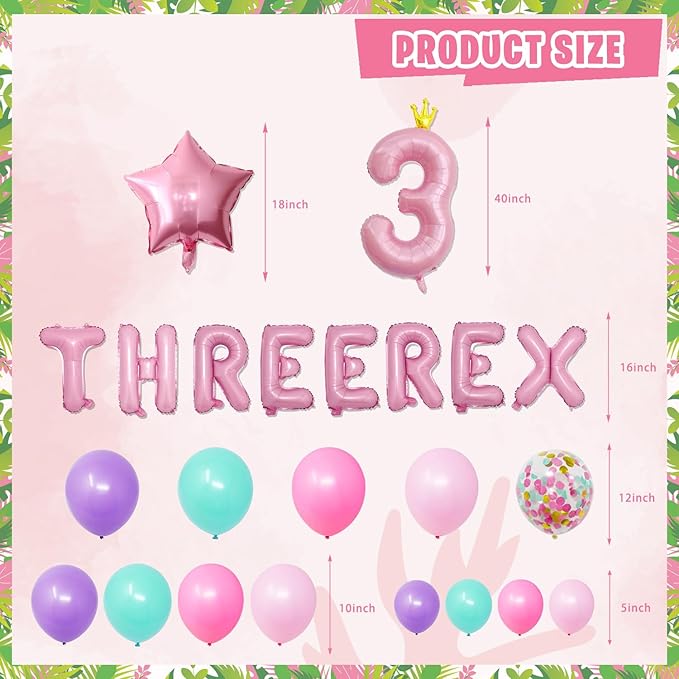Pink Dinosaur Birthday Decorations for 3 Year Old Girls 134 Pcs