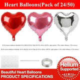 18 Inch Pink & Sliver & Red Heart Balloons 24 Pcs Valentine's Day